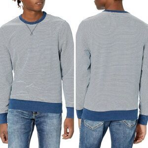 J. Crew Authentic Fleece Sweatshirt Mens Sz M Striped Indigo Cotton Crew Preppy